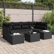 vidaXL Trädgårdsoffset 7 pcs Svart Poly rattan
