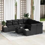 vidaXL Trädgårdsoffset 9 pcs Svart Poly rattan