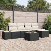 vidaXL Trädgårdsoffset 6 pcs Svart Poly rattan