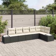 vidaXL Trädgårdsoffset med kudde 6 pcs Svart, kräm Poly rattan