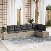 vidaXL Trädgårdsoffset med kudde 6 pcs Ljusgrå Poly rattan