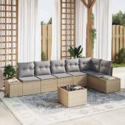vidaXL Trädgårdsoffset med kudde 7 pcs Beige, grå. Poly rattan