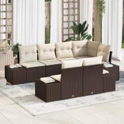 vidaXL Trädgårdsoffset med kudde 7 pcs Brun och Kräm Poly rattan