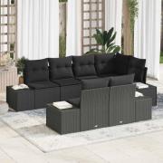 vidaXL Trädgårdsoffset med kudde 7 pcs Svart Poly rattan