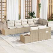 vidaXL Trädgårdsoffset med kudde 8 pcs Beige och gräddvit Poly rattan