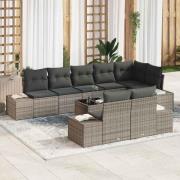 vidaXL Trädgårdsoffset med kudde 9 pcs Grå Poly rattan