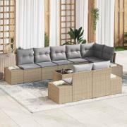vidaXL Trädgårdsoffset med kudde 9 pcs Beige, grå. Poly rattan
