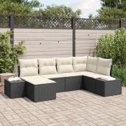 vidaXL Trädgårdsoffset med kudde 6 pcs Svart och grädde Poly rattan