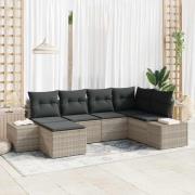 vidaXL Trädgårdsoffset med kudde 6 pcs Ljusgrå Poly rattan