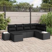 vidaXL Trädgårdsoffset med kudde 6 pcs Svart Poly rattan