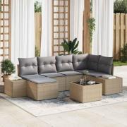 vidaXL Trädgårdsoffset med kudde 7 pcs Beige, grå. Poly rattan