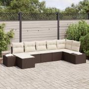 vidaXL Trädgårdsoffset med kudde 7 pcs Brun Poly rattan