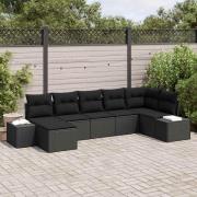 vidaXL Trädgårdsoffset med kudde 7 pcs Svart Poly rattan