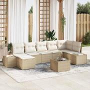 vidaXL Trädgårdsoffset med kudde 8 pcs Beige Poly rattan