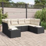 vidaXL Trädgårdsoffset med kudde 6 pcs Svart Poly rattan