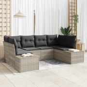 vidaXL Trädgårdsoffset med kudde 6 pcs Ljusgrå Poly rattan