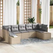 vidaXL Trädgårdsoffset med kudde 7 pcs Beige Poly rattan