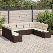 vidaXL Trädgårdsoffset med kudde 9 pcs Brun Poly rattan