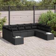 vidaXL Trädgårdsoffset med kudde 9 pcs Svart Poly rattan