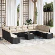 vidaXL Trädgårdsoffset med kudde 11 pcs Svart Poly rattan