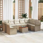 vidaXL Trädgårdsoffset 10 pcs Beige Poly rattan