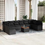 vidaXL Trädgårdsoffset 11 pcs Svart Poly rattan