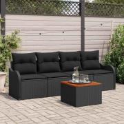 vidaXL Trädgårdsoffset 5 pcs Svart Poly rattan