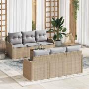 vidaXL Trädgårdsoffset 7 pcs Beige Poly rattan
