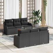 vidaXL Trädgårdsoffset 7 pcs Svart Poly rattan