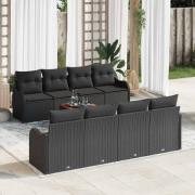 vidaXL Trädgårdsoffset 9 pcs Svart Poly rattan