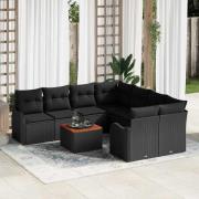 vidaXL Trädgårdsoffset 9 pcs Svart Poly rattan