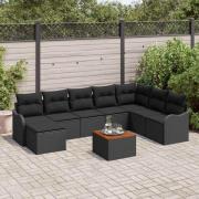 vidaXL Trädgårdsoffset 9 pcs Svart Poly rattan