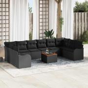 vidaXL Trädgårdsoffset 11 pcs Svart Poly rattan