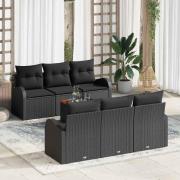 vidaXL Trädgårdsoffset 7 pcs Svart Poly rattan