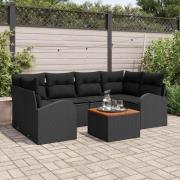 vidaXL Trädgårdsoffset 7 pcs Svart Poly rattan