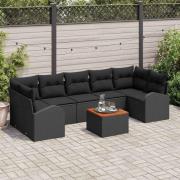 vidaXL Trädgårdsoffset 8 pcs Svart Poly rattan