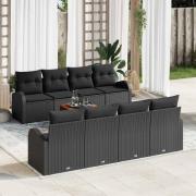 vidaXL Trädgårdsoffset 9 pcs Svart Poly rattan