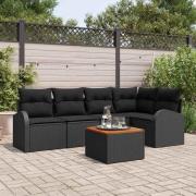 vidaXL Trädgårdsoffset 6 pcs Svart Poly rattan