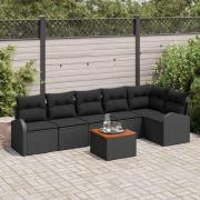 vidaXL Trädgårdsoffset 7 pcs Svart Poly rattan