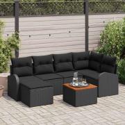 vidaXL Trädgårdsoffset 7 pcs Svart Poly rattan
