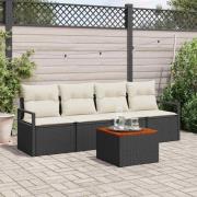 vidaXL Trädgårdsoffset med kudde 5 pcs Svart Poly rattan
