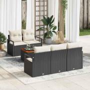 vidaXL Trädgårdsoffset med kudde 6 pcs Svart Poly rattan
