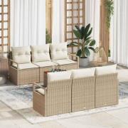 vidaXL Trädgårdsoffset med kudde 7 pcs Beige Poly rattan