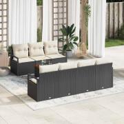 vidaXL Trädgårdsoffset med kudde 8 pcs Svart Poly rattan