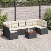 vidaXL Trädgårdsoffset med kudde 8 pcs Svart Poly rattan