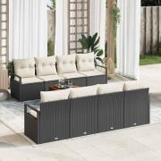 vidaXL Trädgårdsoffset med kudde 9 pcs Svart Poly rattan