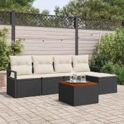 vidaXL Trädgårdsoffset med kudde 6 pcs Svart Poly rattan