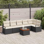 vidaXL Trädgårdsoffset med kudde 7 pcs Svart Poly rattan