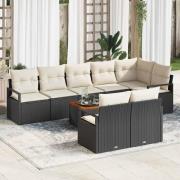 vidaXL Trädgårdsoffset med kudde 9 pcs Svart Poly rattan