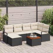 vidaXL Trädgårdsoffset med kudde 7 pcs Svart Poly rattan